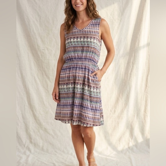 Lazy Sundays Dresses & Skirts - Lazy Sundays Size L Sleeveless Boho Dress Watercolor Print Purple Green Travel